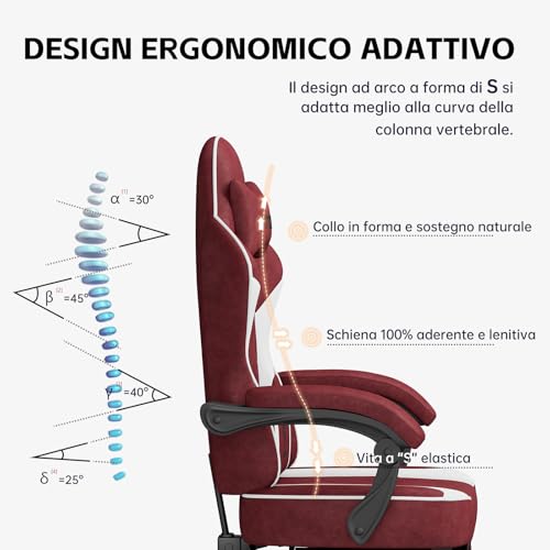 Chaise gamer ergonomique PZDO rouche, confortable et réconfortante pour adolescent et adulte, avec support lombaire et r