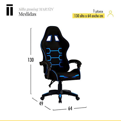 SHIITO - Chaise de jeu professionnelle ergonomique avec dossier inclinable - Modèle Martin - Noir et Bleu - 130 x 49 x 6