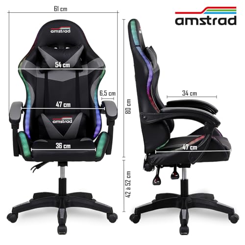 Amstrad AMS-900 LED Gaming Chair Noir et Gris Serigraphie Crafter Eclairage LED 366 Effets