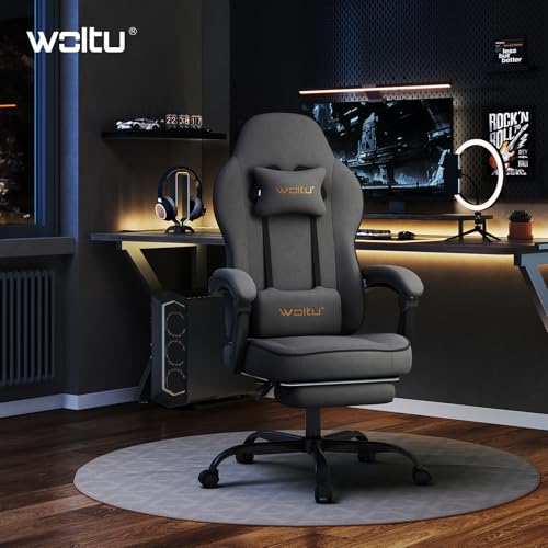 Chaise Gaming WOLTU, Coussin à Ressorts Ensachés, Érable Gris, Charge 150kg, Appui-Tête et Support Lombaire