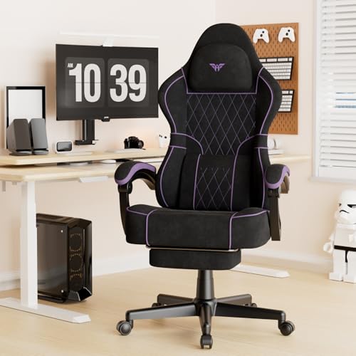 Soontrans Chaise Gaming Ergonomique avec Massage Lombaire, Fauteuil Gamer avec Dossier Inclinable 160° et Repose-Pieds T