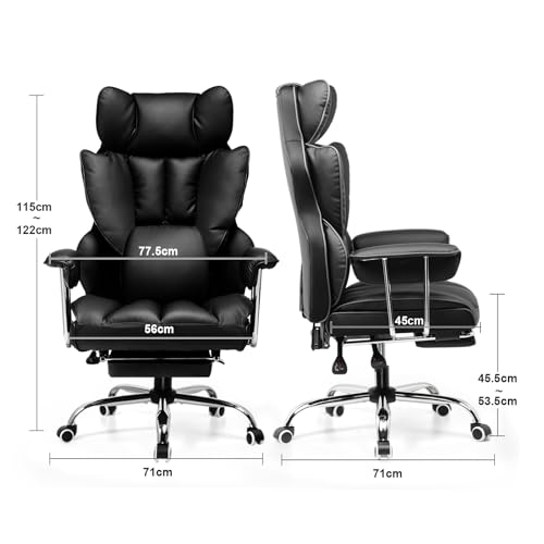 Chaise de Bureau Ergonomique Gaming, Réglable Hauteur d'Assise avec Repose-Pieds Télescopique, Pivotante - Noir-Foncé