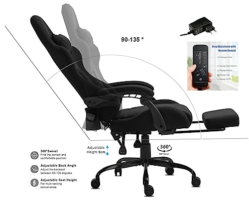 Delman Gaming Chaise Racing Pour Joueurs Chaise de Bureau Fonction Massage 6 Points de Vibration Repose-Pieds Ergonomiqu