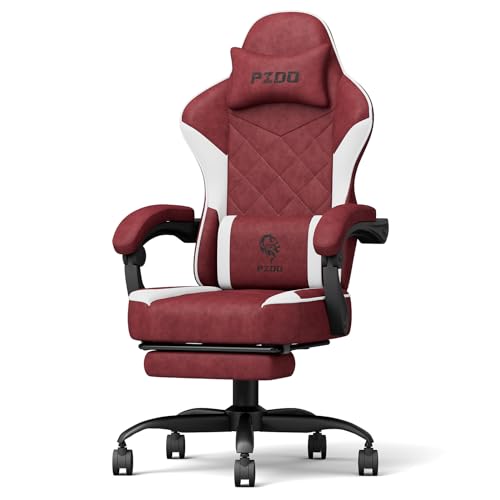 Chaise gamer ergonomique PZDO rouche, confortable et réconfortante pour adolescent et adulte, avec support lombaire et r