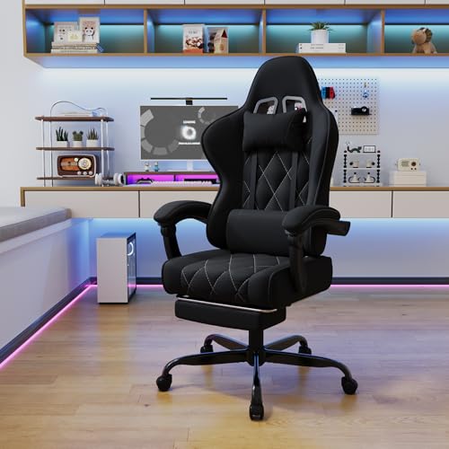 Chaise gaming Devoko ergonomique noir, haute définition, conviviale pour joueurs et chats