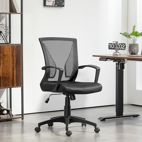 HOMCOM Chaises de bureau pour bureau professionnels, avec dossier respirant, regulation de hauteur et soutien lombaire, 