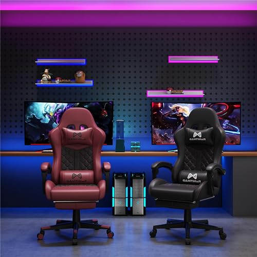 Chaise Gaming Ergonomique Réglable, Chaise de Bureau Pivotante 360° avec Repose-Pieds et Support Lombaire, Chaise Gamer 