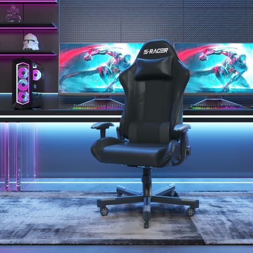 JUMMICO Fauteuil de Gaming Noir - Équipé de Massage - Support Lombaire Ergonomique - Inclinable et Hauteur Reglable - Ca