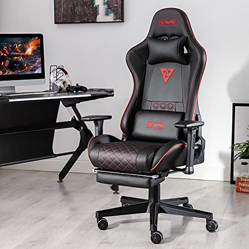 Maxime Gaming Chair with Footrest Thick Seat Ergonomic Chair with 3D Headrest in PU Leather and Lumbar Support Black
