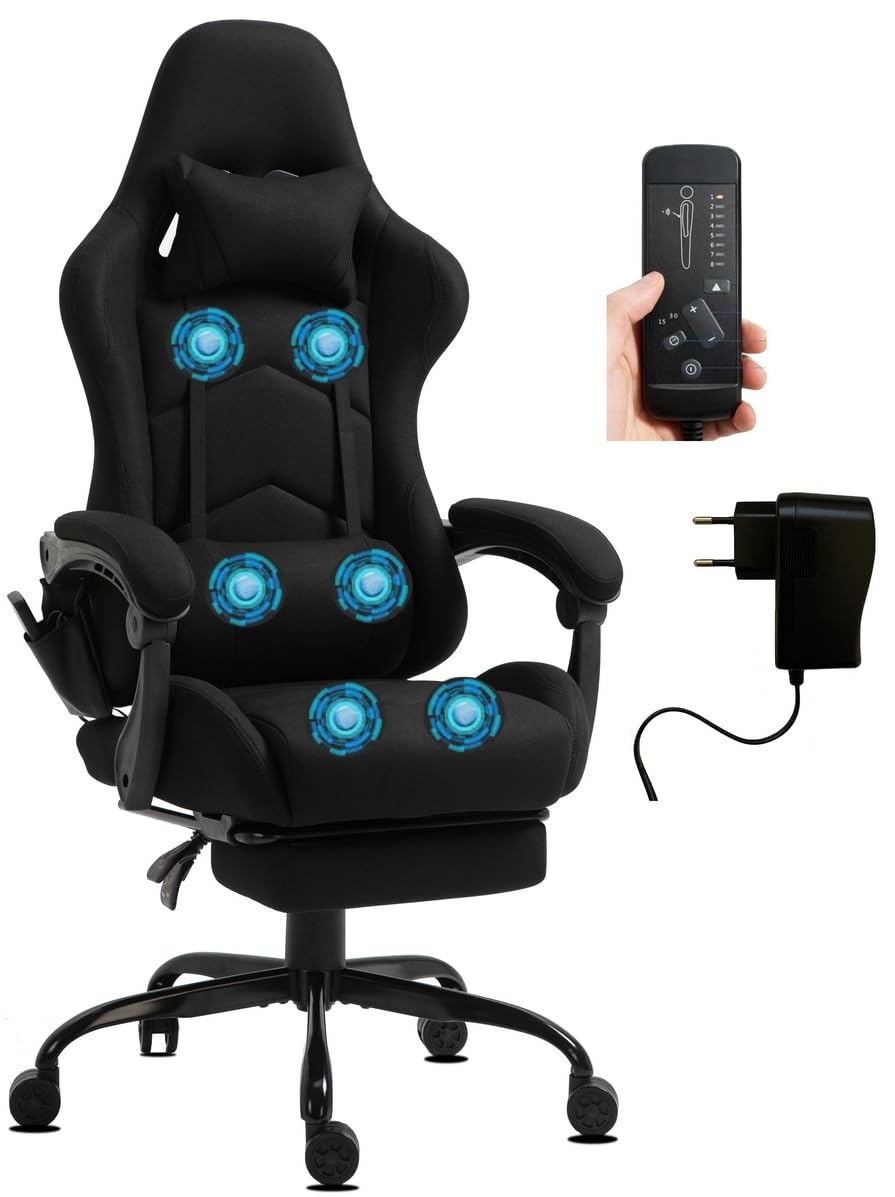 Delman Gaming Chaise Racing Pour Joueurs Chaise de Bureau Fonction Massage 6 Points de Vibration Repose-Pieds Ergonomiqu