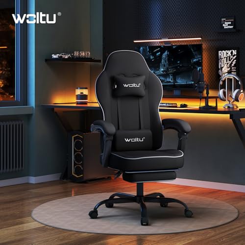 Chaise Gaming WOLTU, Érgonomique Coussin à Ressorts Ensachés, Noir 150kg Charge, Support Appui-Tête et Lombaire, Repose-