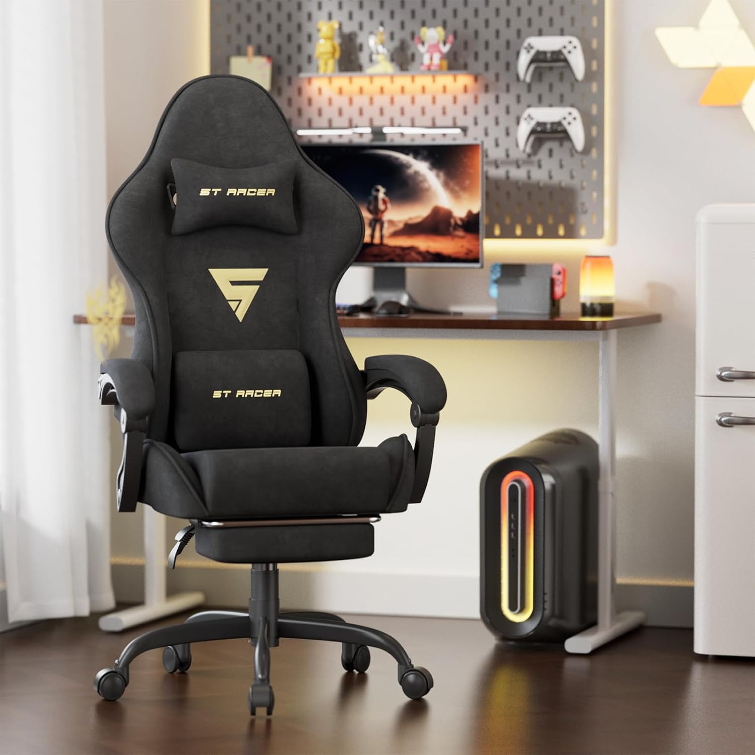 Chaise gamer ergonomique WoRaum Noir avec massage lombaire et dossier réglable