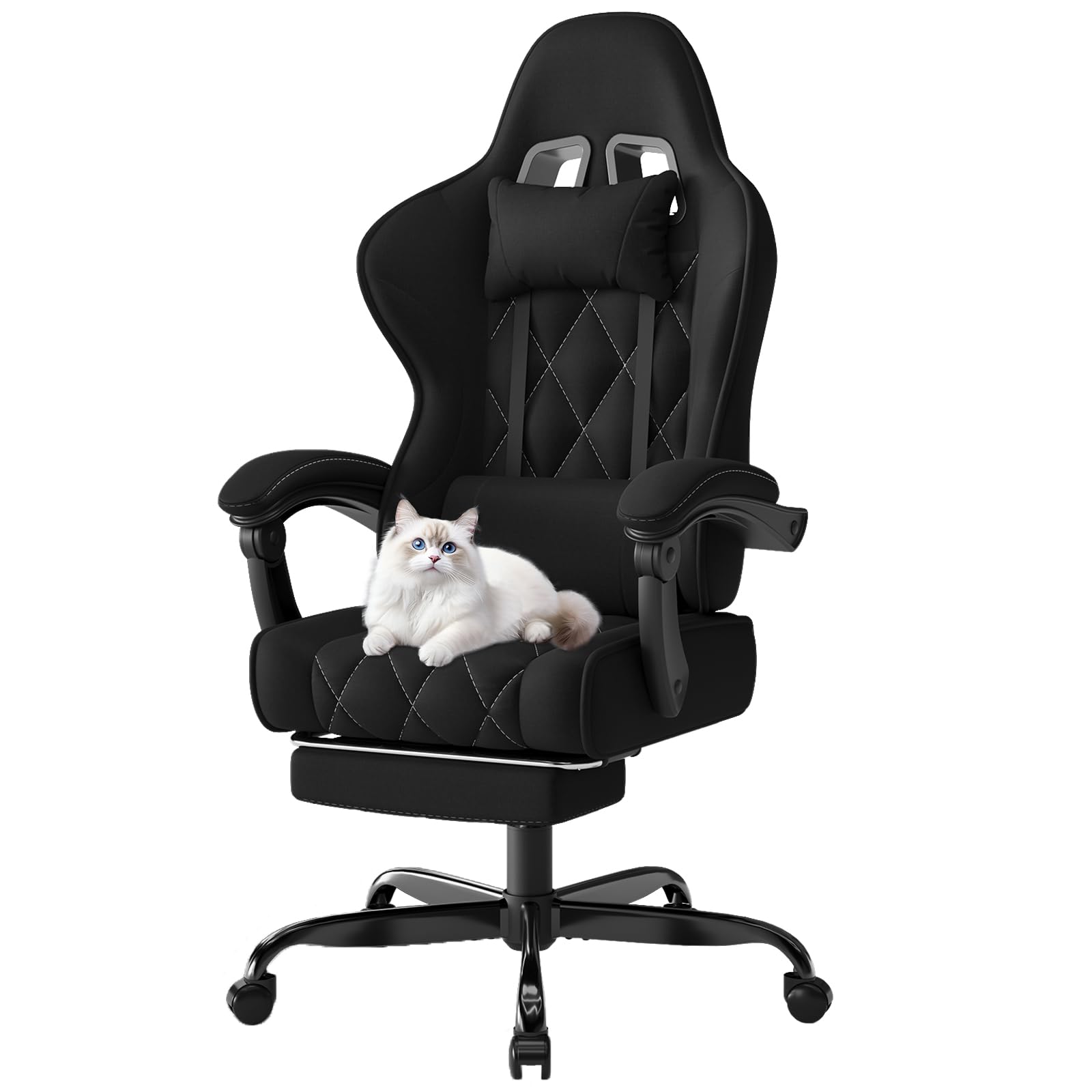 Chaise gaming Devoko ergonomique noir, haute définition, conviviale pour joueurs et chats