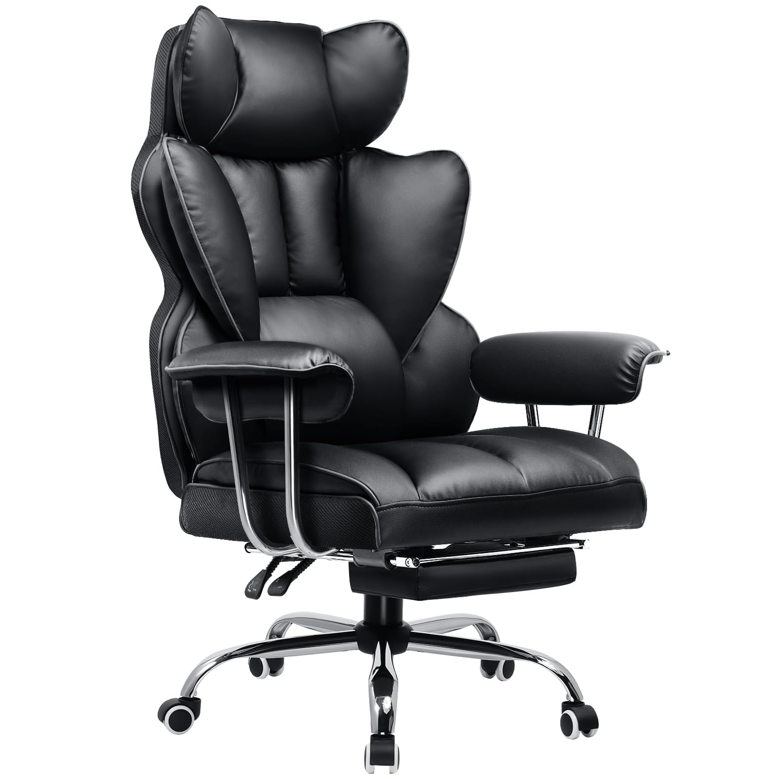 Chaise de Bureau Ergonomique Gaming, Réglable Hauteur d'Assise avec Repose-Pieds Télescopique, Pivotante - Noir-Foncé
