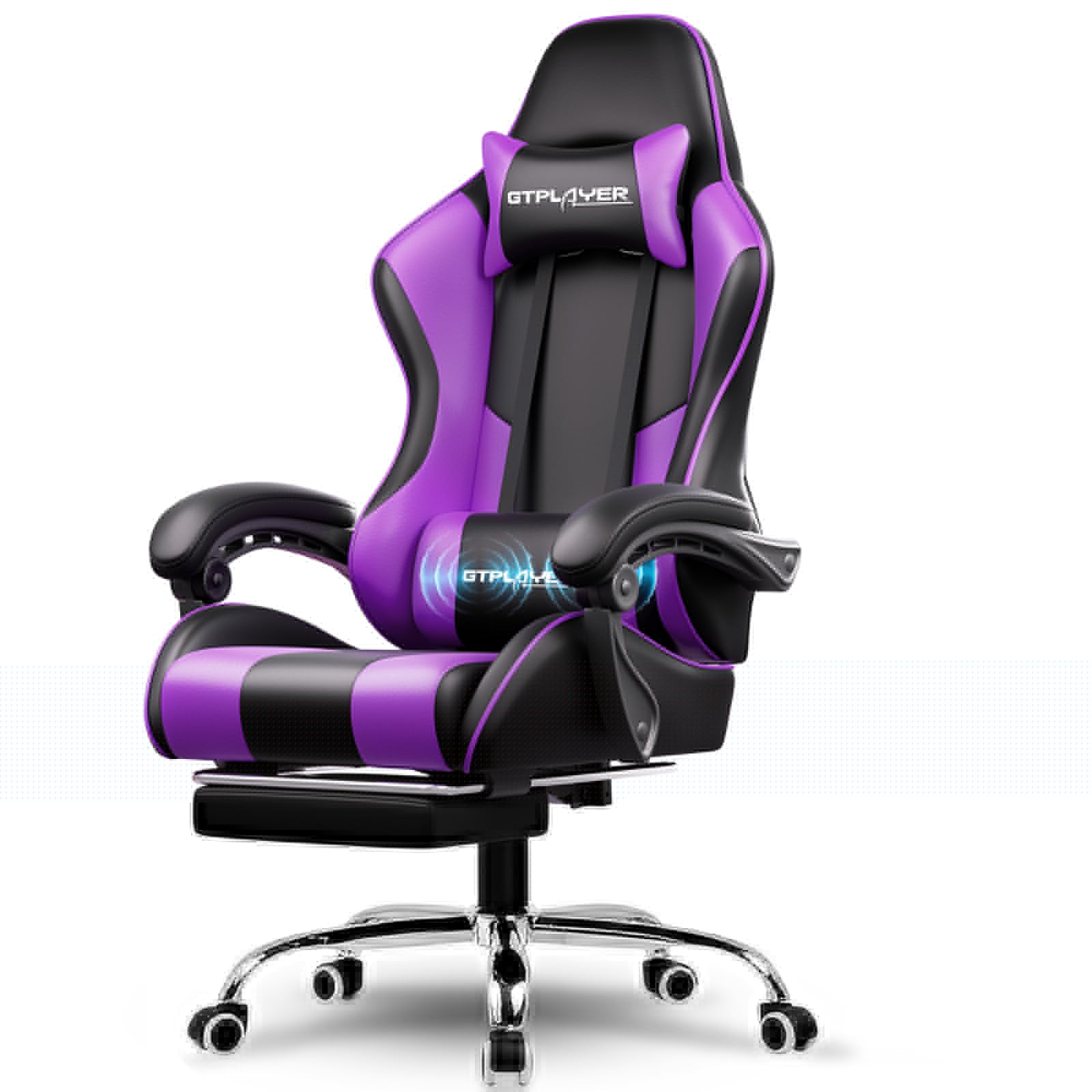 GTPLAYER Chaise Gaming Ergonomique avec Dossier Réglable à 135°, Repose-Pieds Rétractables, Cuir Violet pour Gamer