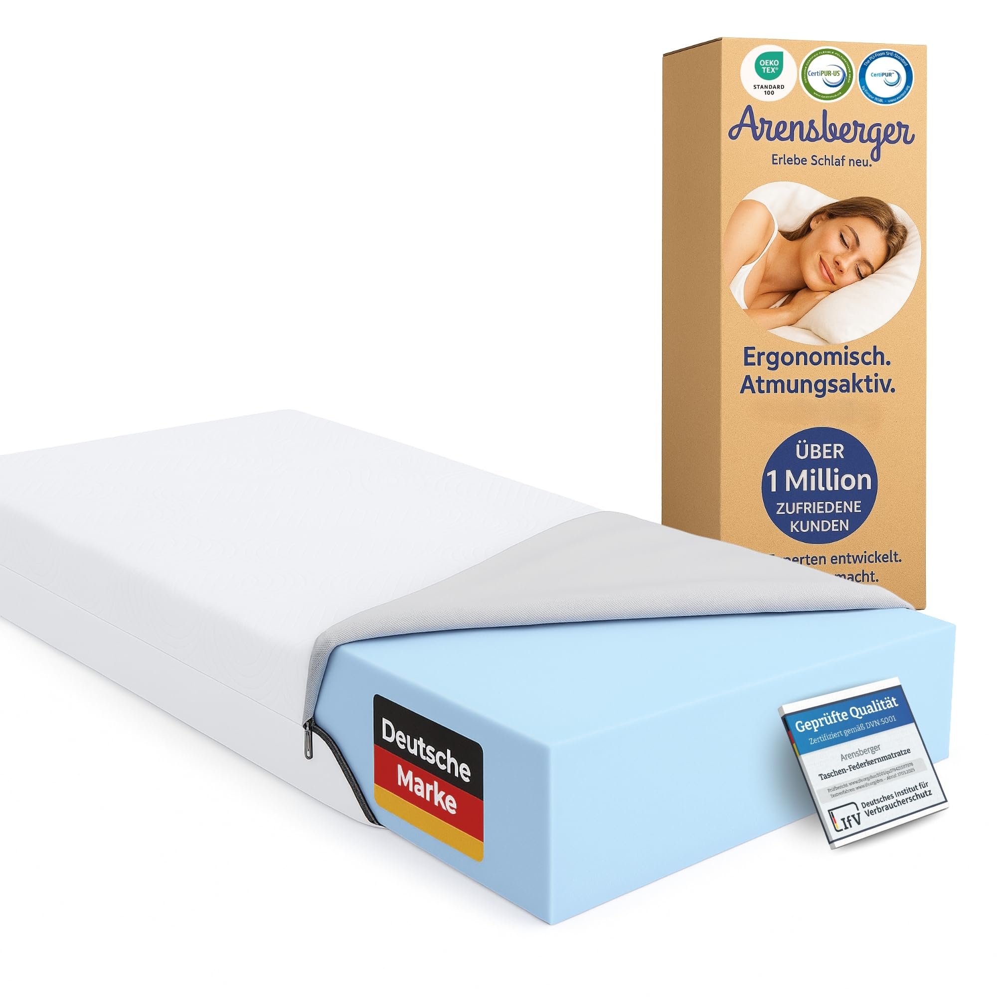 Arensberger Anna Matelas en mousse gel 90 x 200 cm - Respirant lavable 60°C - Certification OEKO-TEX® - Dureté H3 13 cm